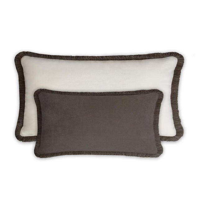 Early 21st Century Couple Happy Pillow in Green and White Velvet with Fringes from Lo Decor, Set of 2 For Sale - Image 5 of 8