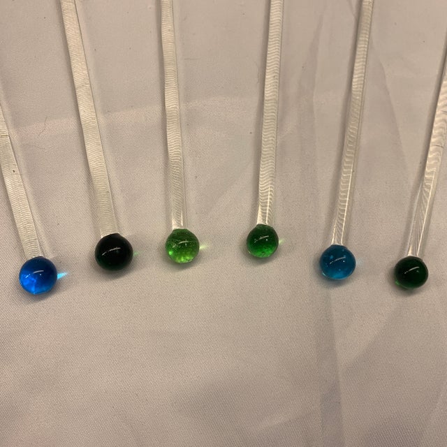 Royal Blue Vintage Coastal Nautical Sea Life Cocktail Stirrers Swizzler Sticks Set of 6 For Sale - Image 8 of 9