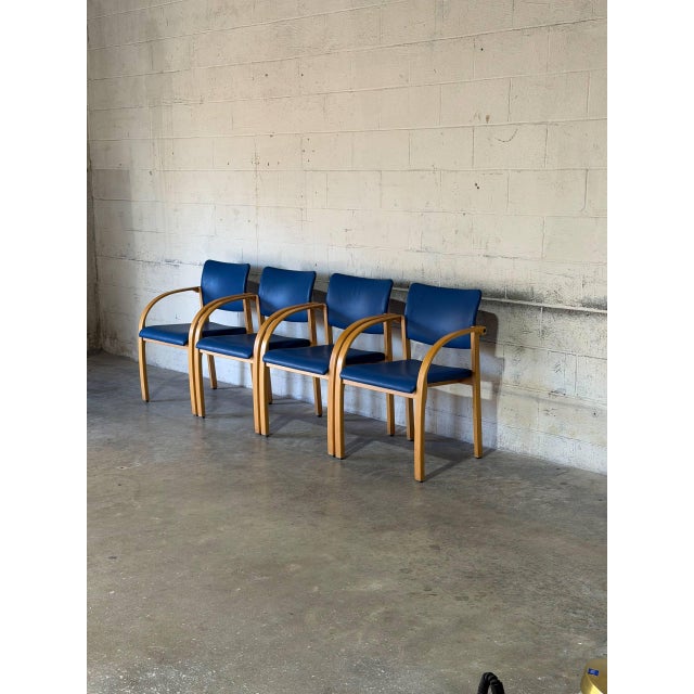 Mid-Century Modern Nr. Søby Møbelpolstring Blue Upholstered Armchairs Set of 4 Danish Mid-Century Modern 1980s For Sale - Image 3 of 14