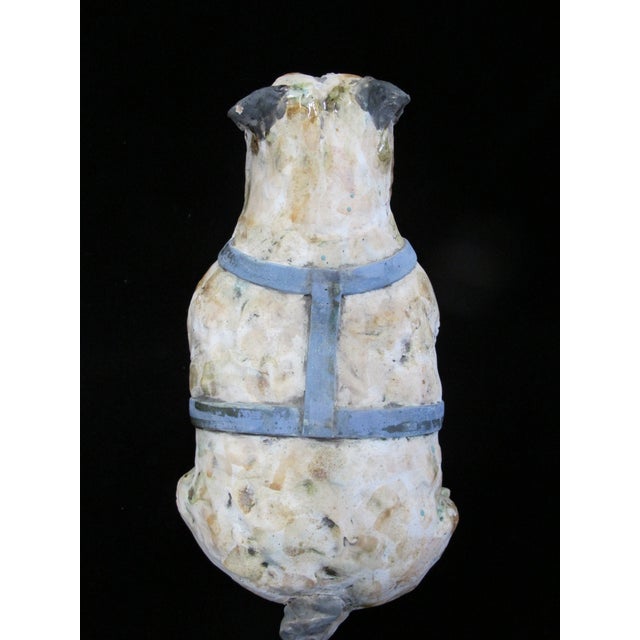 Realism Pug Dog With Blue Harness Studio Pottery Sculpture Statue Signed Kaj For Sale - Image 3 of 15