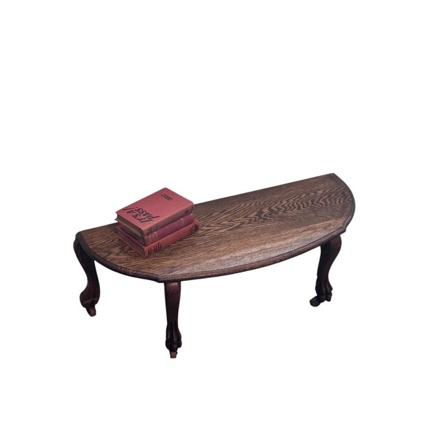 Victorian Antique Tiger Oak Demilune Table on Casters For Sale - Image 3 of 7