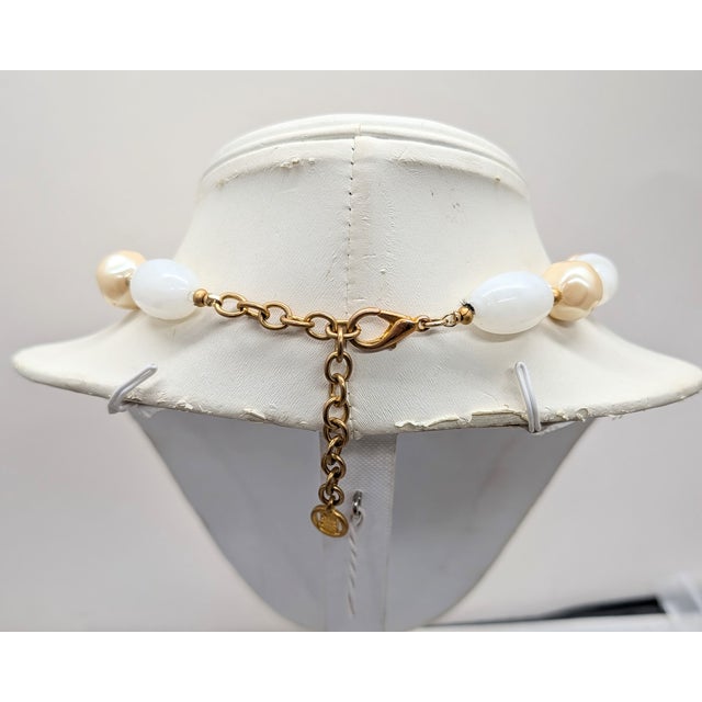 Vintage 1980s Signed Givenchy Goldtone White Beaded Faux-Pearl Necklace For Sale In Philadelphia - Image 6 of 9