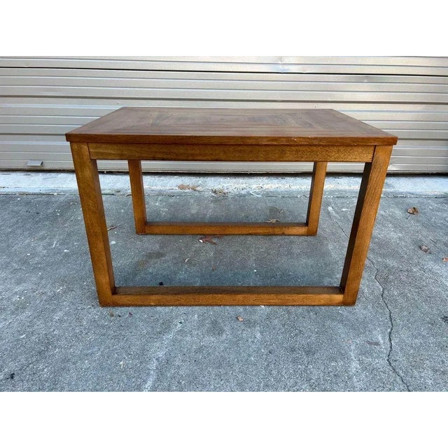 Mid Century Teak Walnut Side Table. Sturdy, well made, Approximate measures: Height 20” Width 30” Depth 20”.