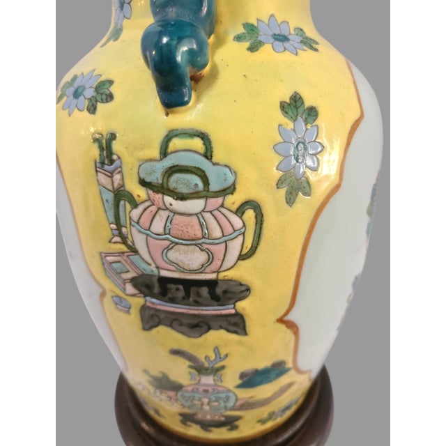 Antique Hand Painted Asian Pottery Vase Converted to Table Lamp Marked For Sale - Image 9 of 12