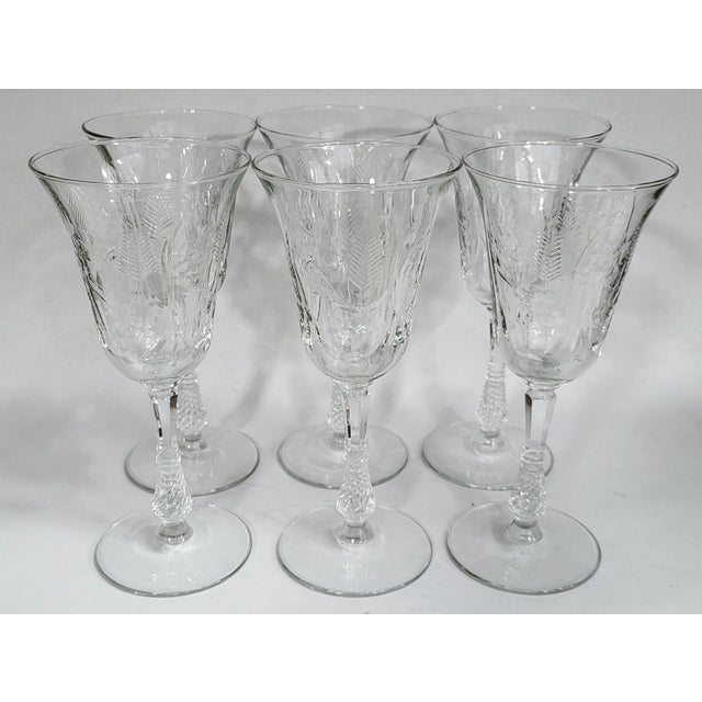 Glass Vintage 20th C Etched Wine & Water Crystal Goblet Glasses - Set of 12 For Sale - Image 7 of 10