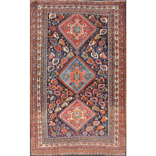 Very Fine and Detailed Antique Persian Qashqai Rug in Tribal Design For Sale - Image 13 of 13