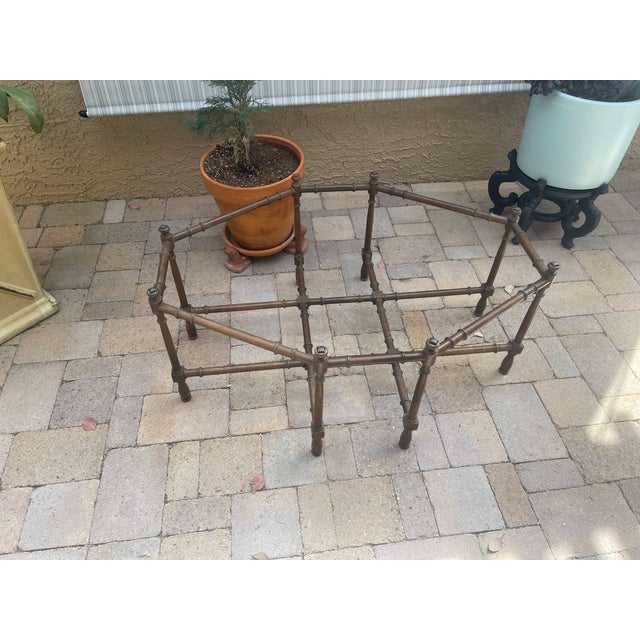 Wood 1960s Mid Century Brown Lacquer Bamboo Base Brass Tray Thick Glass Top Coffee Table For Sale - Image 7 of 8