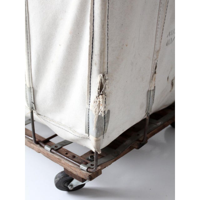 Vintage Dandux Industrial Laundry Cart With Wood Top For Sale - Image 12 of 18