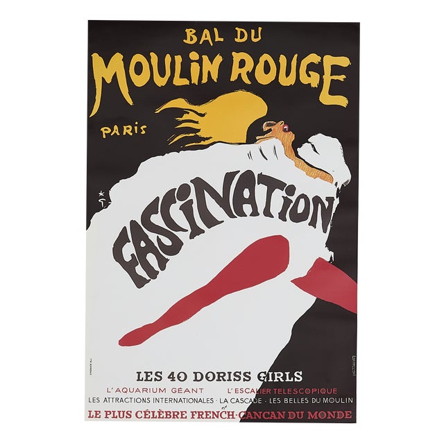 Original Vintage Bal du Moulin Rouge Fascination Offset Poster by René Gruau, 1980s For Sale