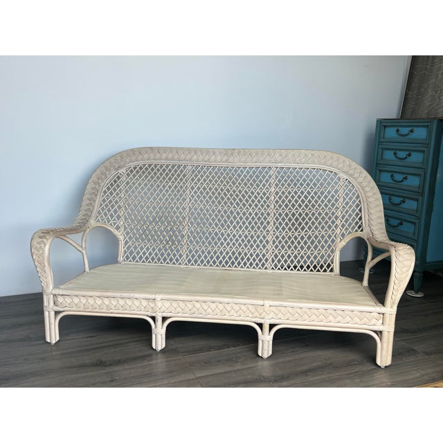 Coastal 1980s Coastal Wicker Sofa For Sale - Image 3 of 11