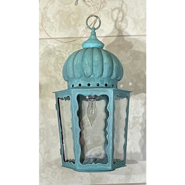 Solid Brass Antique Hexagonal Hanging Lantern / Pendant Light - 19”h X 9”.5 W For Sale - Image 11 of 18