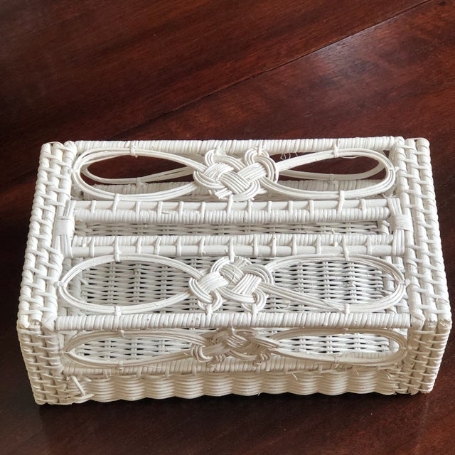 Mid 20th Century Vintage White Wicker Tissue Box Holder For Sale - Image 5 of 13