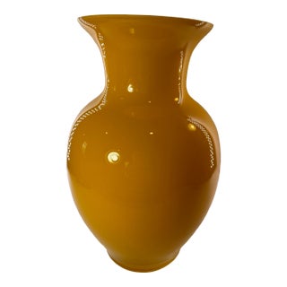 Large Mid-Century Modern Vibrant Yellow Hand-Blown Art Glass Statement Vase For Sale