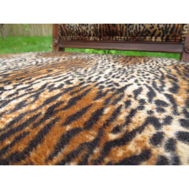 Antique Carved Wood Spanish Revival Arm Throne Chair W/ Leopard Tiger Jungle Cat Velvet Upholstery For Sale In Seattle - Image 6 of 17