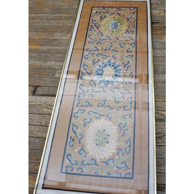 19th Century Chinese Silk Embroidery ( 1'6'' X 4' - 46 X 122 ) Antique Textile Small Scatter Size Silk Peach Rug, Circa...