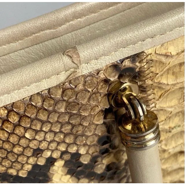 Vintage Snake Skin Python Leather Purse East West Rectangle Shoulder Bag Top Handle 70s 80s For Sale - Image 12 of 12