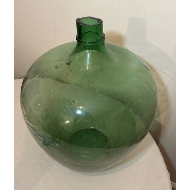19th Century Gigantic Rare Cut Off Top Hand Blown Green Glass Demijohn Carboy Wine Bottle Jug For Sale - Image 12 of 13