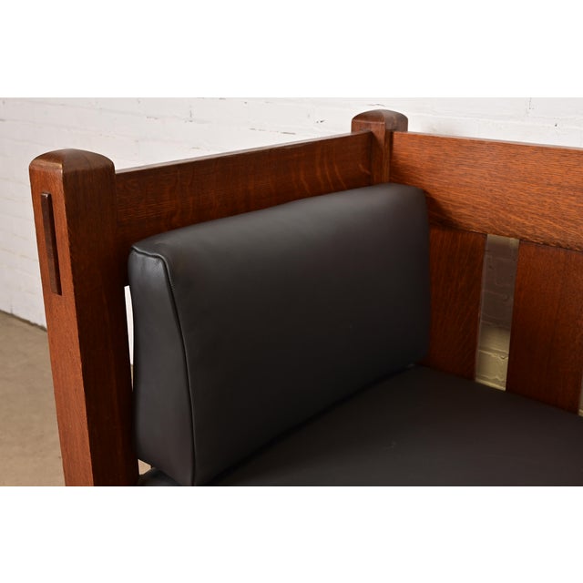 Limbert Antique Mission Oak Arts and Crafts Settle Sofa, Newly Reupholstered For Sale In South Bend - Image 6 of 12