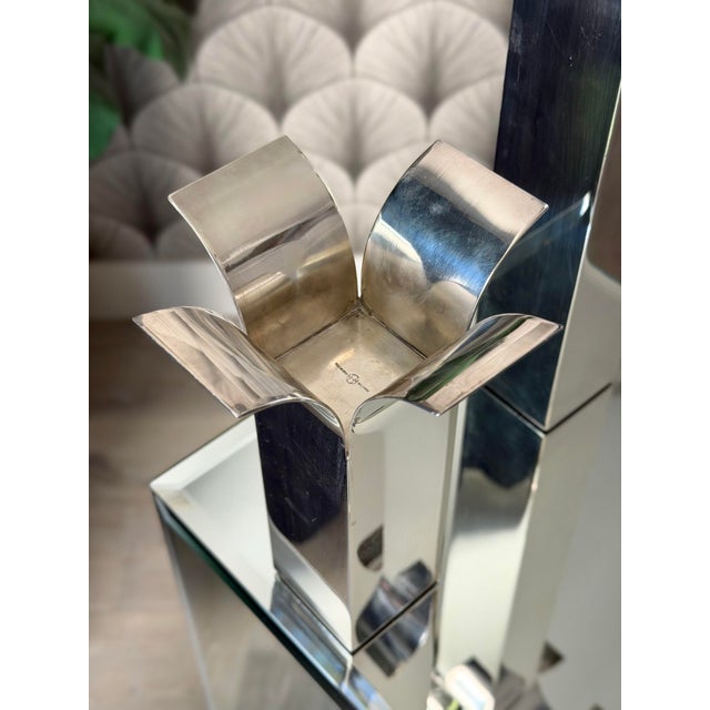 Metal Vintage Mid-Century Modern Italian "Stele" Silver Vases/Candlestick Holders by Lino Sabattini For Sale - Image 7 of 12