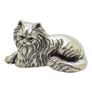 Vintage Silver 800 Cat Figurine, 1990s For Sale