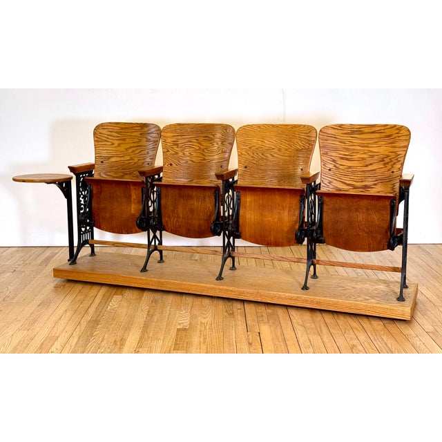 Traditional Late 19th Century Restored Oak Auditorium Seat Unit For Sale - Image 3 of 16