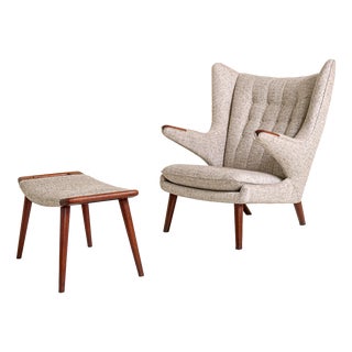 Set of Papa Bear Lounge Chair and Ottoman by Hans J. Wegner for A.P. Stolen, Denmark, 1950s For Sale