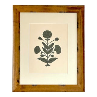 Hand-Painted Jaipuri Gray Floral Motif Painting in a Pinewood Frame For Sale