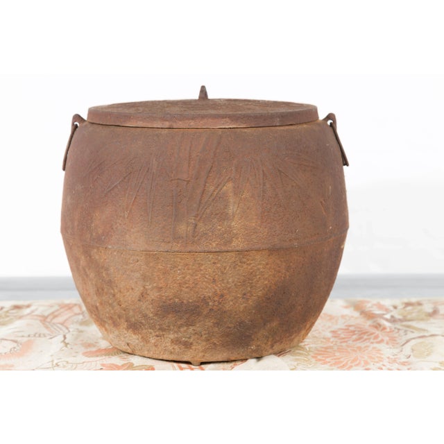Metal Japanese Meiji Period 1900s Distressed Iron Cooking Pot with Foliage Motifs For Sale - Image 7 of 12