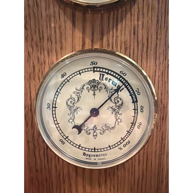 Wood Vintage 1950's/1960's French Multi-Dial Oak Weather Station - Thermometer, Hygrometer & Barometer For Sale - Image 7 of 9
