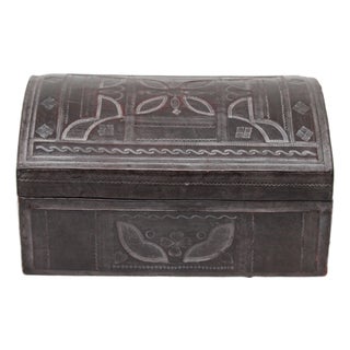 Vintage Wood and Leather Trunk, 1980s For Sale