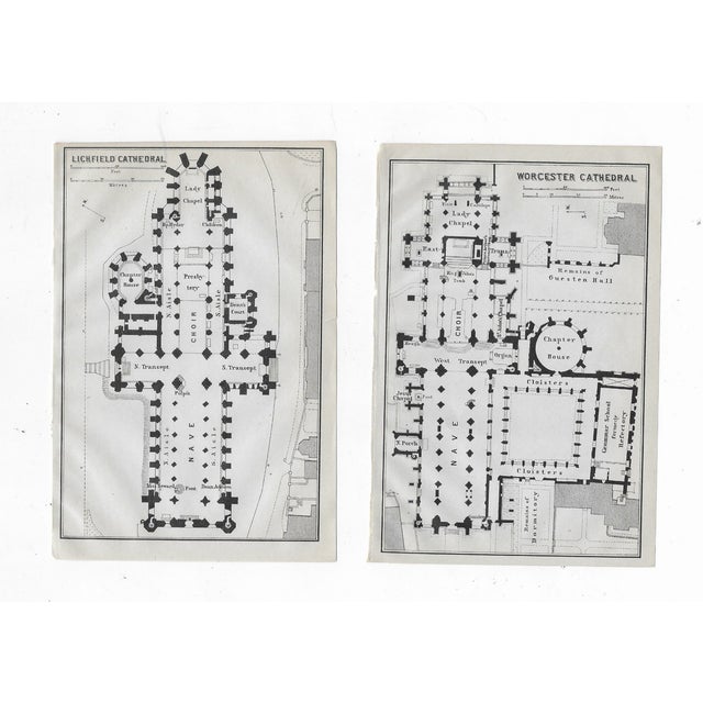 Set of four footprints plans of Gloucester, Salisbury, Lichfield and Worcester Cathedrals in the United Kingdom. 6 x 4...