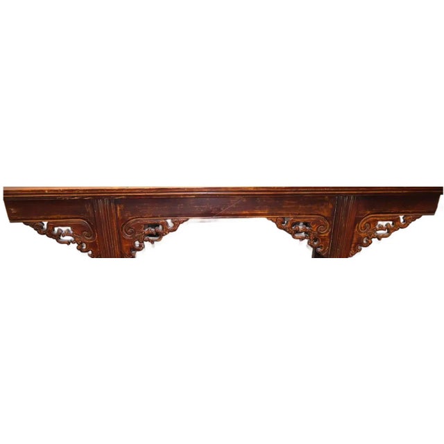 19th Century 67” 19th Century Antique Chinese Qing Dynasty Dragon Altar Table Solid Elmwood Long Console For Sale - Image 5 of 13
