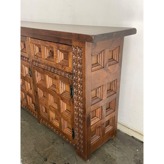 Spanish Solid Wood Brutalist Sideboard, 1960s For Sale - Image 4 of 7