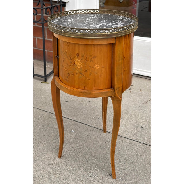 19th Century Antique French Marble Top Satinwood Inlaid Side Table For Sale - Image 5 of 7