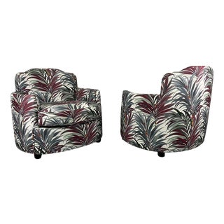 Set of Italian Round Armchairs in Floral Fabric, 1970s For Sale