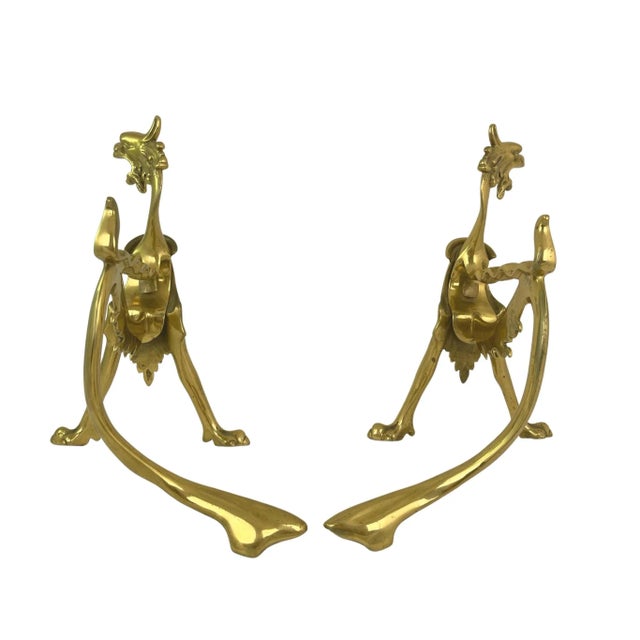 Mid-Century Brass Dragon Andirons - a Pair For Sale - Image 4 of 6