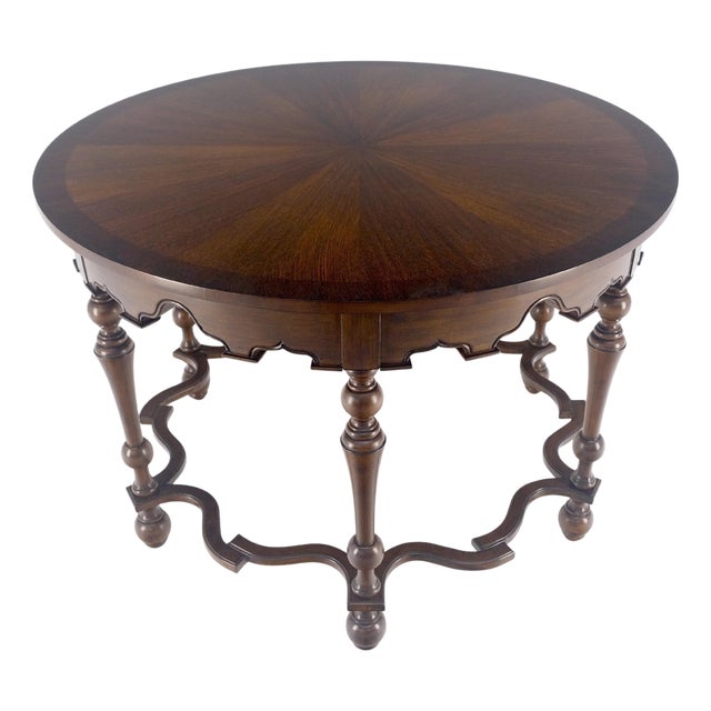 Very Fine Spanish Colonial Figural Stretcher Base Round Banded Center Table MINT For Sale