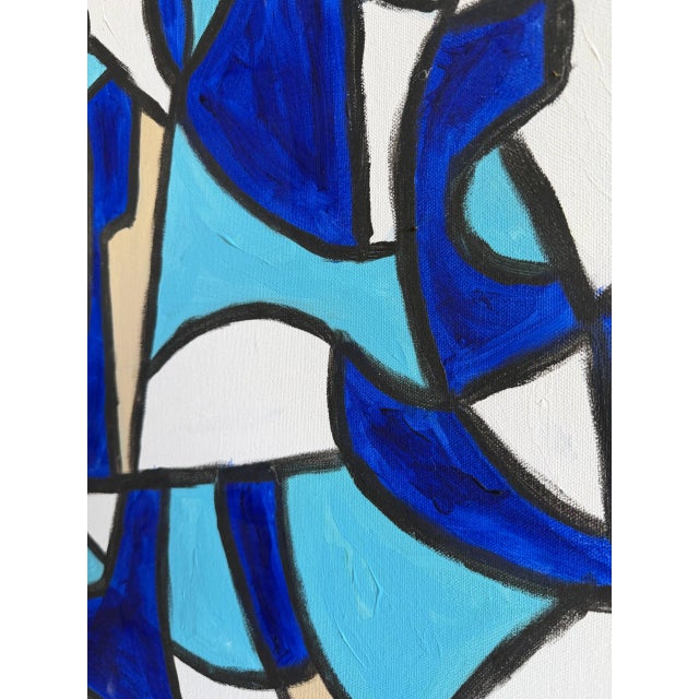 Abstract Abstract Blue & White Geometric Painting by Gavin Mc Groggan – Contemporary Modern Art For Sale - Image 3 of 9