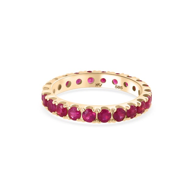 Ruby Red 14k Gold Round Ruby Eternity Band Stacking Ring Size 6 For Sale - Image 8 of 12