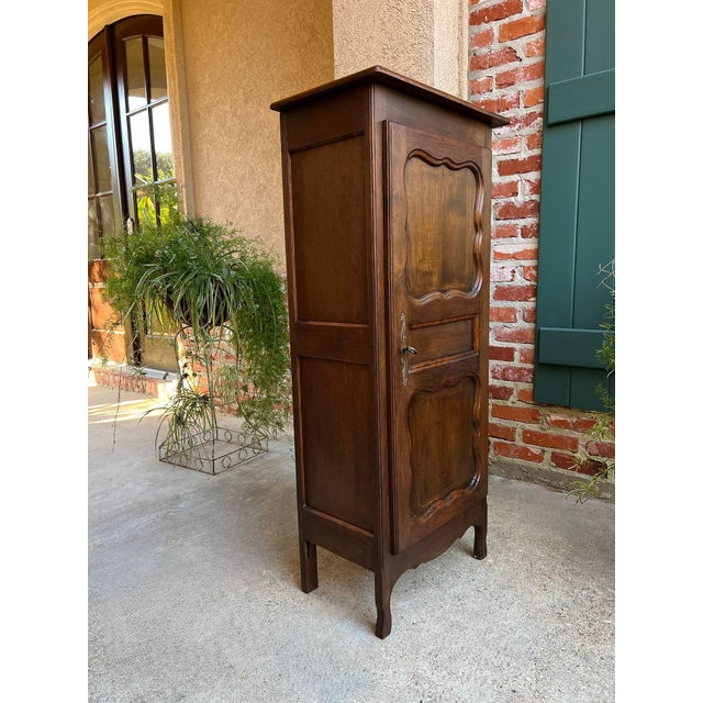 French Country Petite Vintage French Provincial Armoire Cabinet Louis XV Linen Cupboard C1940 For Sale - Image 3 of 18