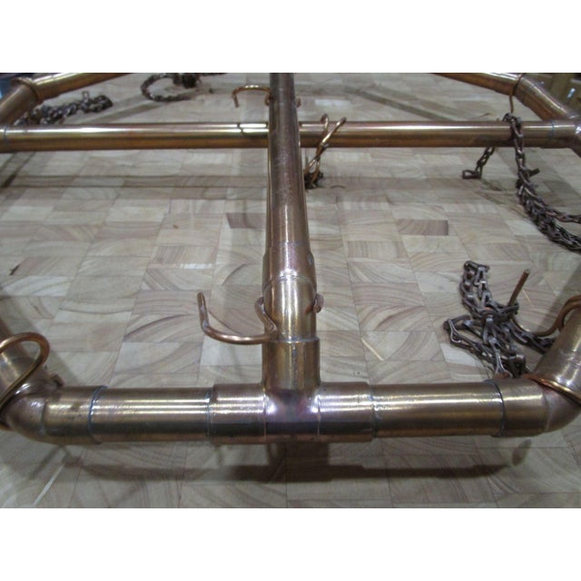 Vintage 1970s Handcrafted Copper Pipe Octagon Pot Rack With Chains & Hooks For Sale - Image 10 of 12