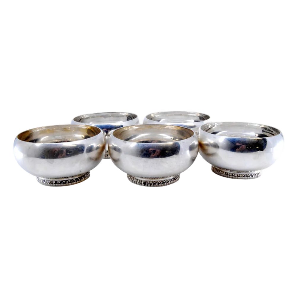 Washbasins in Silver with Beaded Bases, Set of 5 | Chairish