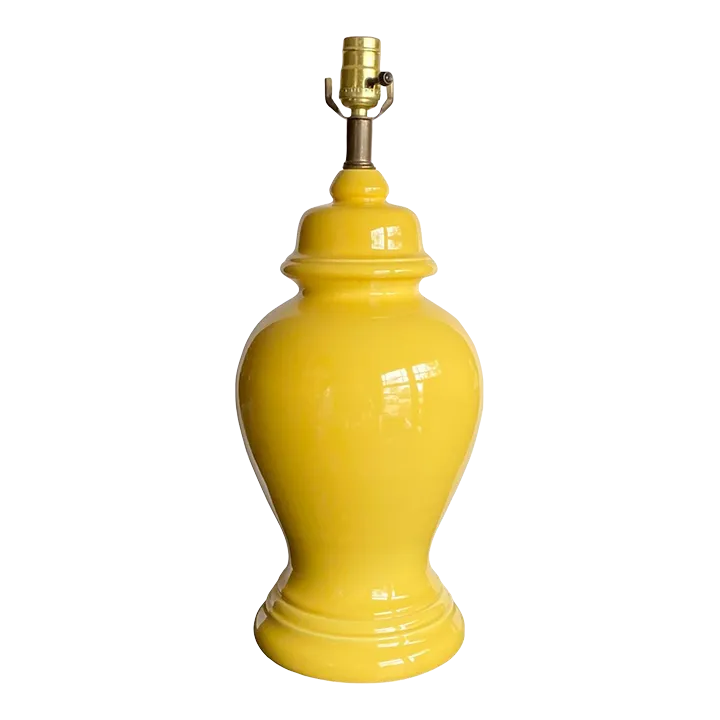 1970s Vintage Haeger Mustard Yellow Ginger Jar Ceramic Table Lamp