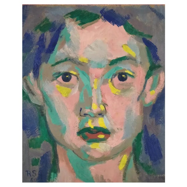 Gabino Rey Santiago, Portrait, 1960, Mixed Media on Paper For Sale