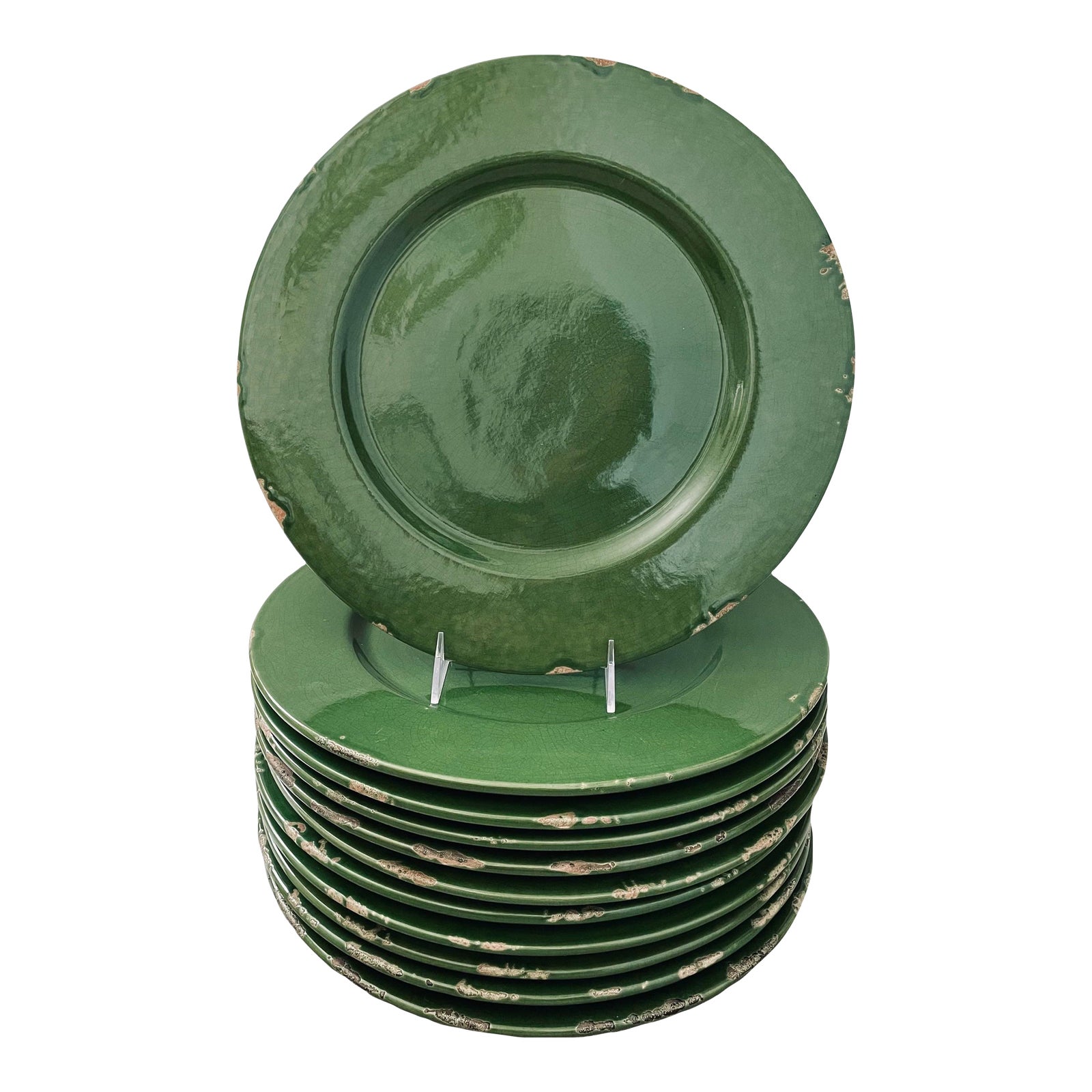 WilliamsSonoma, Green, Italian, Ceramic Buffet, Plates, or Chargers. Made in Italy. Set of 11