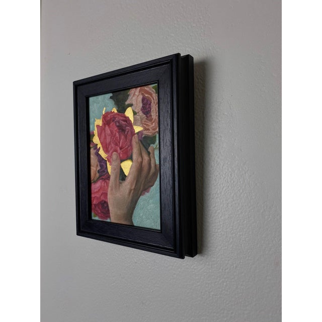 Contemporary The Light Within by Aixa Oliveras | Oil and 24kt gold leaf on Artefex panel Hand holding flowers For Sale - Image 3 of 5