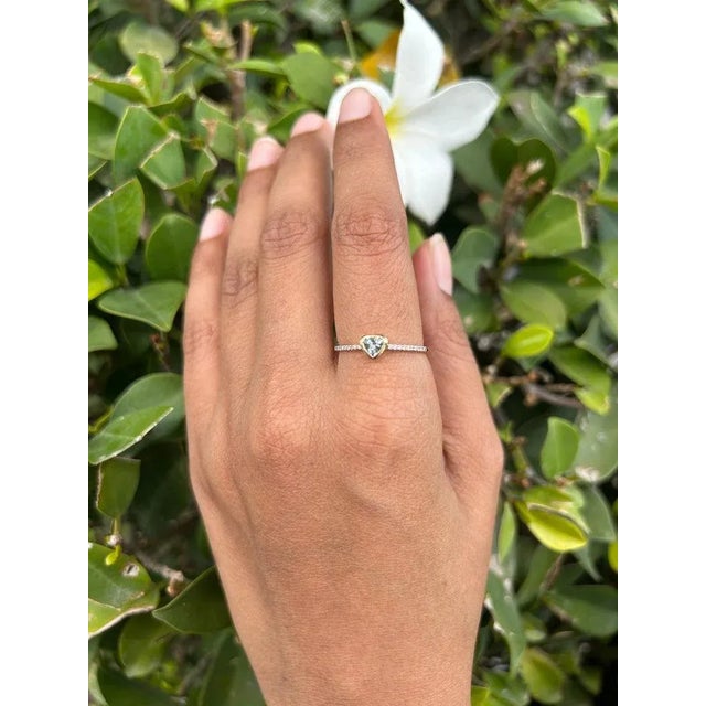 Not Yet Made - Made To Order Dainty Heart Cut Aquamarine and Diamond 14k Solid Yellow Gold Ring Size 7 ( All Sizes Available) For Sale - Image 5 of 12