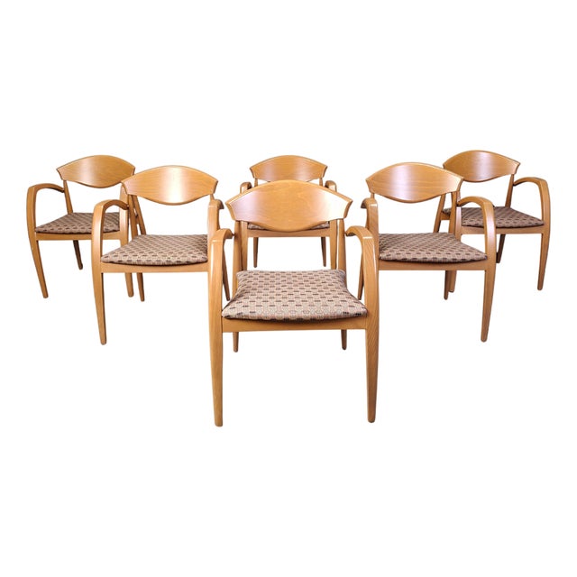 Vintage Spanish Wooden Armchairs, 1990s, Set of 6 For Sale
