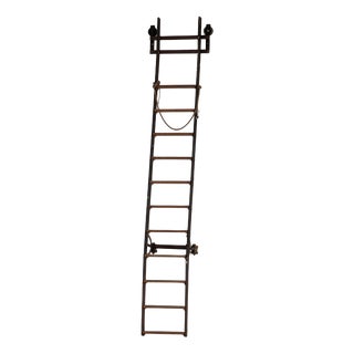 Library Ladder with Wooden Steps For Sale