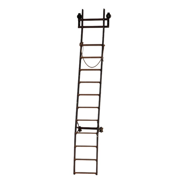 Library Ladder with Wooden Steps For Sale